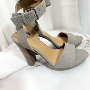 NEW REPORT Gray High Heels Open Toe Ankle Strap Platform Sandals Size 6.5